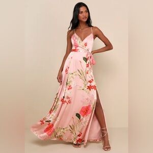 Lulu's Pink Floral Maxi Dress